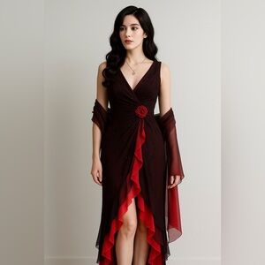 Jovani Burgundy and Red Maxi Dress